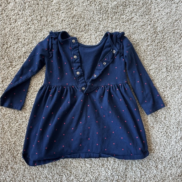 Carter’s Baby Girl Navy Heart Print Long-Sleeve Dress Polka dot  Size 24 Months - Picture 7 of 8